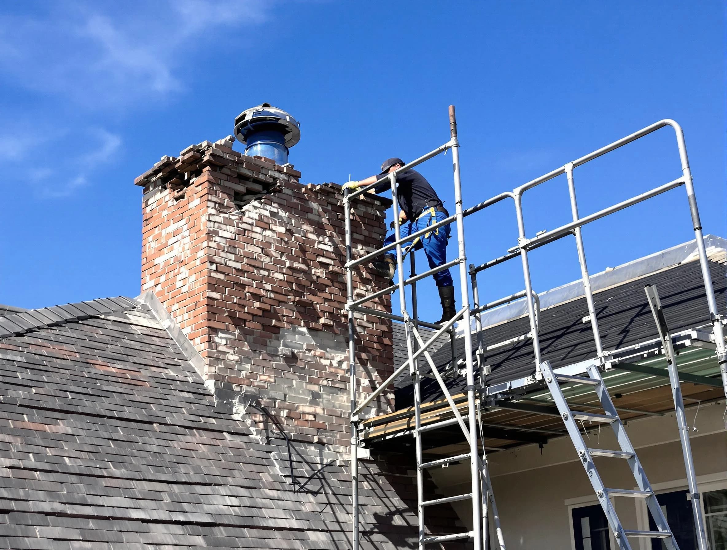 Rebuilding a chimney structure by Blanchard Chimney Sweep in Blanchard, OK