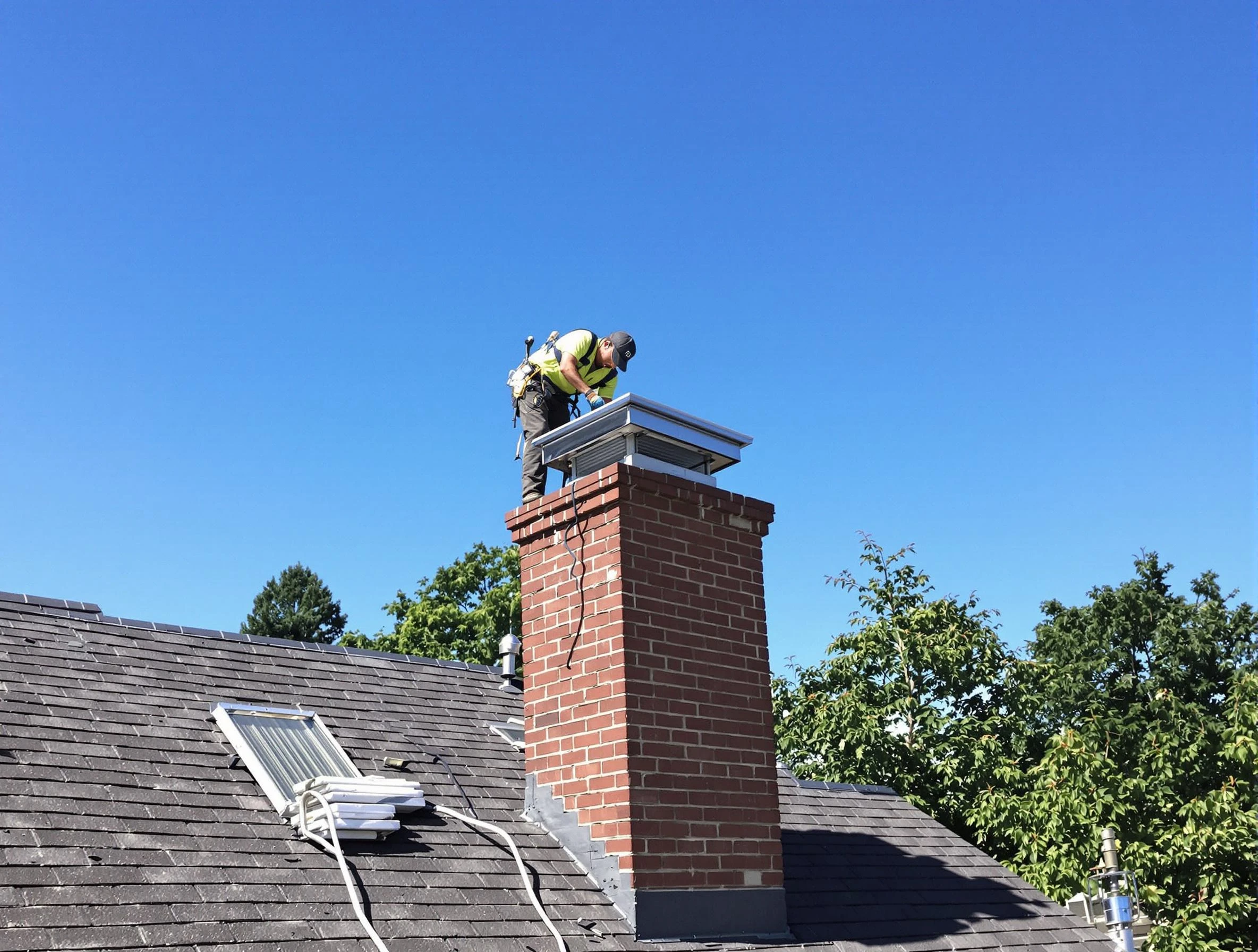Blanchard Chimney Sweep technician measuring a chimney cap in Blanchard, OK