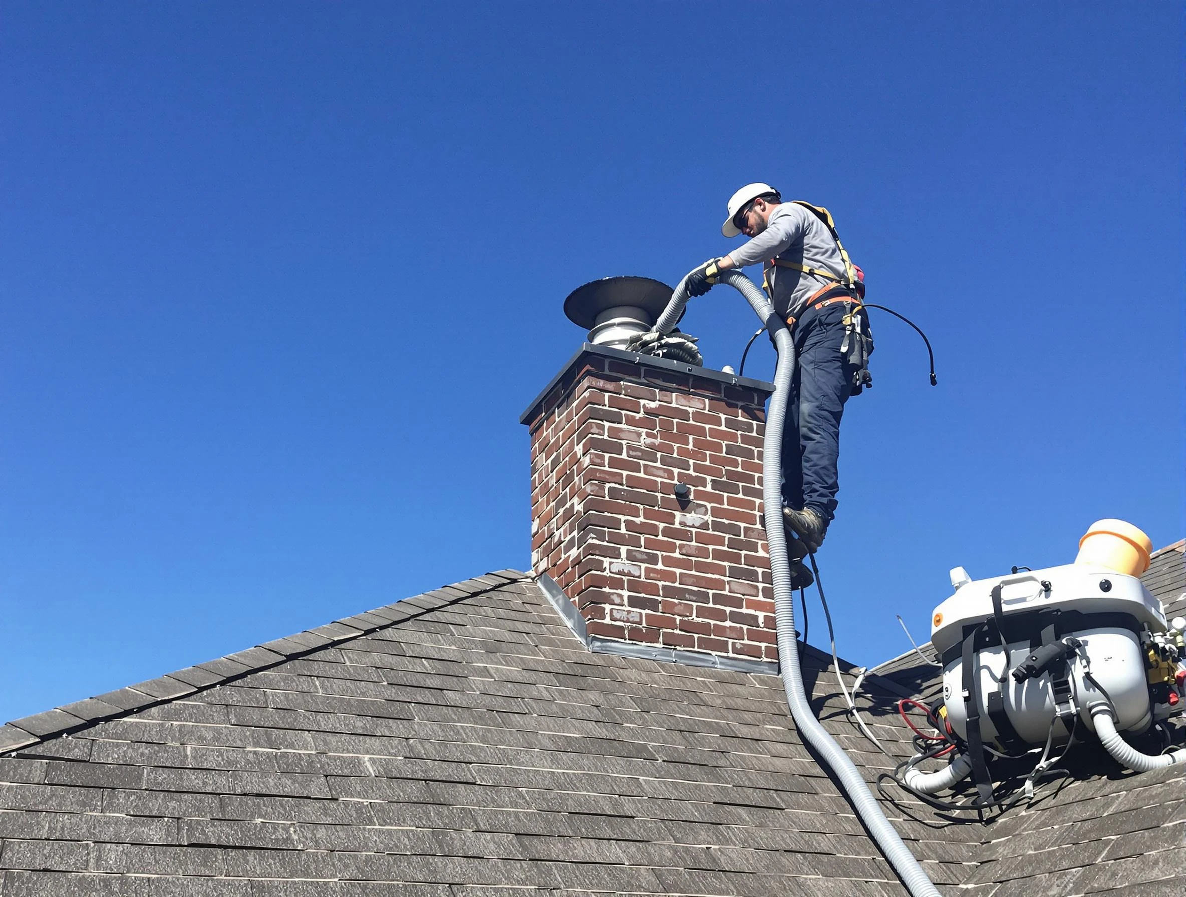 Dedicated Blanchard Chimney Sweep team member cleaning a chimney in Blanchard, OK